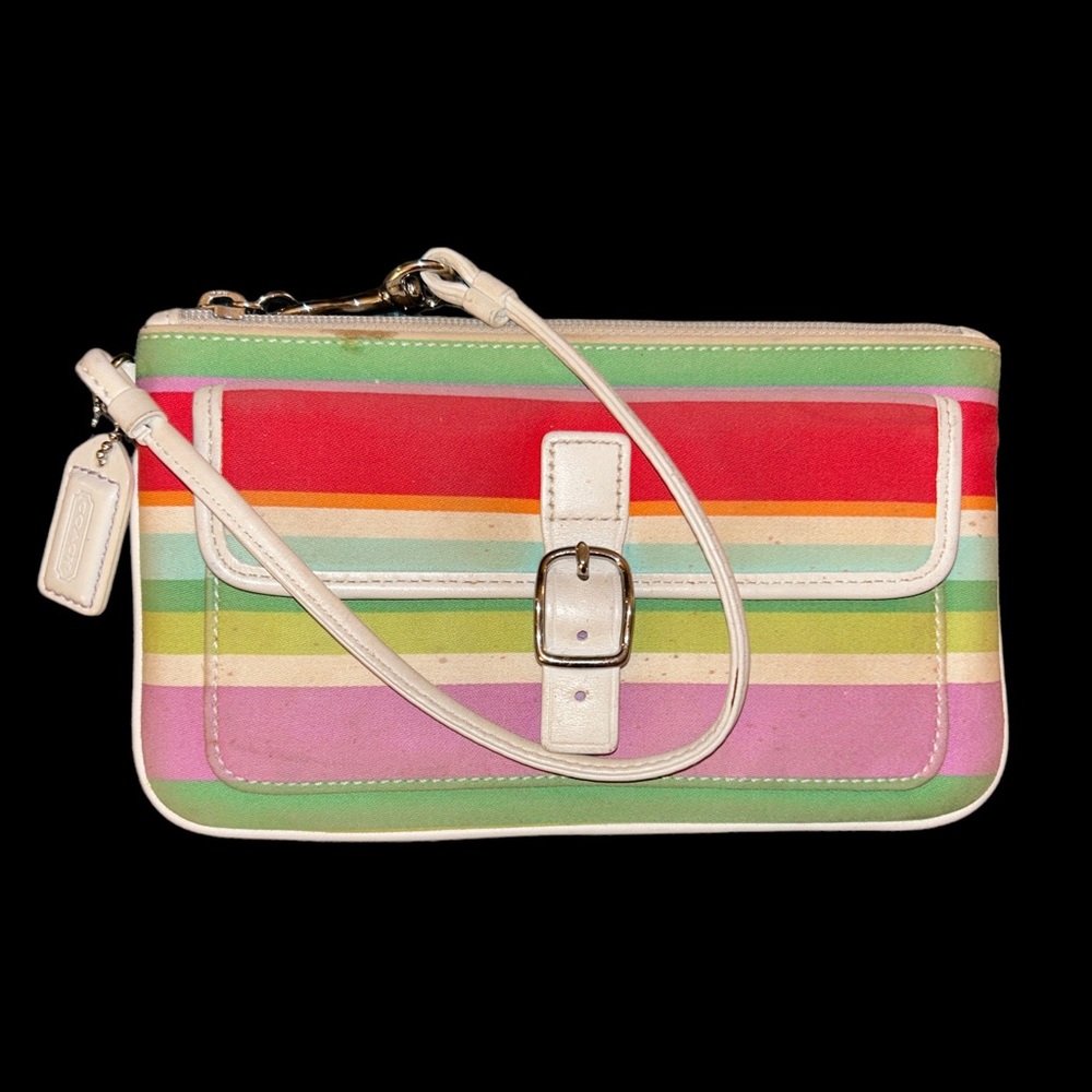 Vintage Y2K Coach Hamptons Multicolor Striped Twill Wristlet 40509 Retro Preppy - Picture 9 of 9